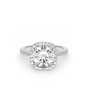 White Gold Round Shape Diamond Cushion Halo Pave Engagement Ring With French Cut Setting